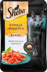 Корм консервированный для взрослых кошек SHEBA ломтики в соусе с курицей и индейкой, 75г