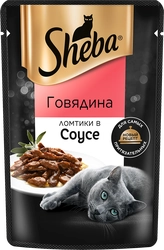 Корм консервированный для взрослых кошек SHEBA ломтики в соусе с говядиной, 75г