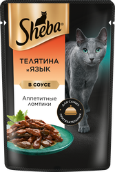 Изображение товара Корм консервированный для взрослых кошек SHEBA ломтики в соусе с телятиной и языком, 75г
