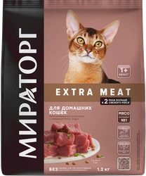 Корм сухой для взрослых кошек МИРАТОРГ Black Angus с говядиной, старше 1 года, 1,2кг