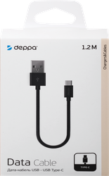Дата-кабель DEPPA USB-A – USB-C, USB 2.0, 2.4A, 1,2м, черный