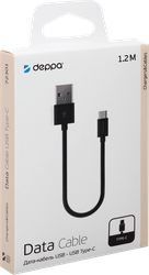 Дата-кабель DEPPA USB-A – USB-C, USB 2.0, 2.4A, 1,2м, черный