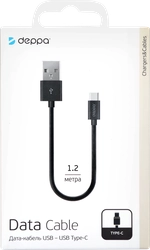 Дата-кабель DEPPA USB-A – USB-C, USB 2.0, 2.4A, 1,2м, черный