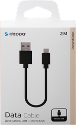 Дата-кабель DEPPA USB – micro USB, 2м, черный