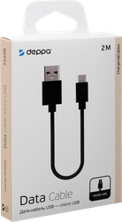 Дата-кабель DEPPA USB – micro USB, 2м, черный