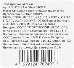Зонт мужской RAINDROPS автомат, Арт. RDL12816
