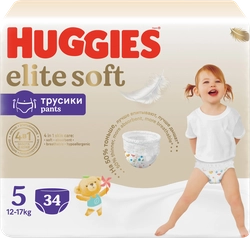 Подгузники-трусики детские HUGGIES Elite Soft 5 12–17кг, 34шт