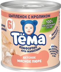 Изображение товара Пюре мясное ТЕМА Цыпленок с кроликом, с 6 месяцев, 90г