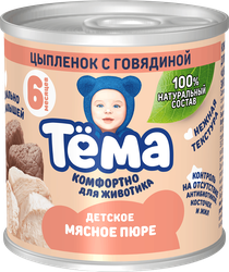 Изображение товара Пюре мясное ТЕМА Цыпленок с говядиной, с 6 месяцев, 90г