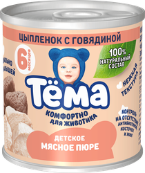 Изображение товара Пюре мясное ТЕМА Цыпленок с говядиной, с 6 месяцев, 90г