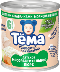 Изображение товара Пюре мясо-растительное ТЕМА Цыпленок с кабачками, морковью и рисом, с 6 месяцев, 90г