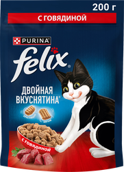 Изображение товара Корм сухой для взрослых кошек FELIX Двойная вкуснятина с мясом, 200г