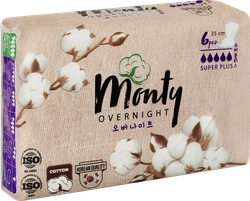 Прокладки MONTY Ultra Soft Overnight, 6шт