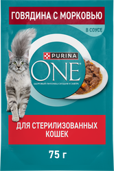 Изображение товара Корм влажный для взрослых кошек PURINA ONE Говядина и морковь, для стерилизованных, 75г