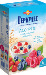 Изображение товара Каша овсяная ГЕРКУЛЕС Ассорти 4, с черникой, с малиной, с земляникой, 210г