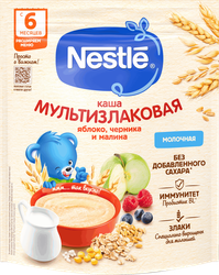 Изображение товара Каша мультизлаковая NESTLE молочная, с яблоком, черникой и малиной, с 6 месяцев, 200г