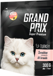 Изображение товара Корм сухой для взрослых кошек GRAND PRIX Sensitive с индейкой, для привередливых с чувствительным пищеварением, 300г