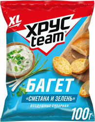 Изображение товара Сухарики воздушные ХРУСTEAM Багет Сметана-зелень, 100г