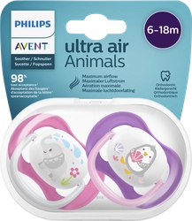 Пустышка для девочки PHILIPS AVENT Ultra air Lime Слон/Пингвин, с 6 месяцев, Арт. SCF080/08, 2шт