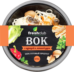 Вок FRESHCLUB Курица в соусе терияки с лапшой удон, 270г