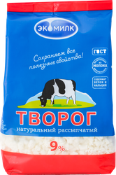 Изображение товара Творог рассыпчатый ЭКОМИЛК натуральный 9%, без змж, 350г