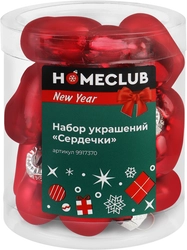 Набор елочных украшений HOMECLUB Сердечки 4см, стекло, красный Арт. 9917370