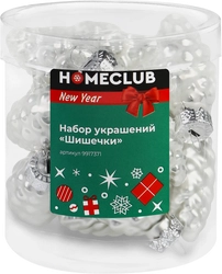 Набор елочных украшений HOMECLUB Шишечки 2,5x6см, стекло, белый Арт. 9917371, 12шт