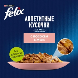 Корм влажный для взрослых кошек FELIX Аппетитные кусочки Лосось в желе, 75г