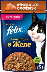 Корм влажный для взрослых кошек FELIX Sensations Курица в желе с морковью, 75г