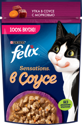 Корм влажный для взрослых кошек FELIX Sensations Утка в соусе с морковью, 75г