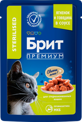 Изображение товара Корм консервированный для взрослых кошек BRIT Premium Ягненок и говядина в соусе, для стерилизованных, 85г