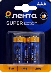 Изображение товара Элемент питания ЛЕНТА ААА, LR03, 1,5В, алкалиновый Арт. ALR0306, 6шт