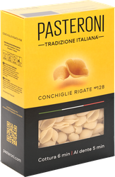 Макароны PASTERONI Conchiglie Rigate №128, группа А высший сорт, 400г