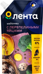 Изображение товара Майонез ЛЕНТА на перепелиных яйцах 67%, 380мл