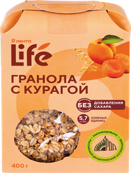 Изображение товара Гранола ЛЕНТА LIFE с курагой, без сахара, 400г