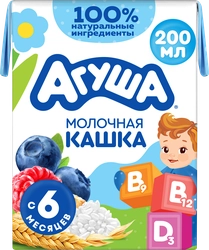 Каша злаковая АГУША Укрепляй-ка, молочная с черникой, малиной и яблоком 2,7%, с 6 месяцев, 200мл