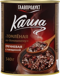 Каша гречневая томленая ГЛАВПРОДУКТ По=домашнему, с говядиной, 340г