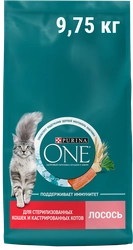 Корм сухой для взрослых кошек PURINA ONE Sterilised с лососем и пшеницей, для стерилизованных, 9,75кг