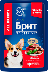 Изображение товара Корм консервированный для взрослых собак BRIT Premium Говядина в соусе, 85г