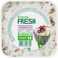 Масса творожная ЛЕНТА FRESH с изюмом 4,5%, без змж, 180г