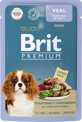 Корм консервированный для взрослых собак BRIT Premium Телятина с зеленым горошком в соусе, 85г