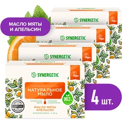 Мыло туалетное SYNERGETIC Масло мяты и апельсин, 90г