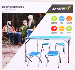 Набор для пикника ACTIWELL складной стол и 4 стула NEW2023, Арт. FSET-01