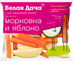 Изображение товара Снеки свежие БЕЛАЯ ДАЧА смесь из долек яблока и морковных палочек, 80г