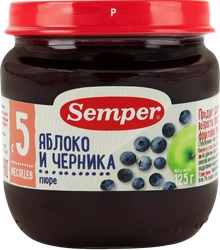 Пюре фруктово-ягодное SEMPER Яблоко и черника, с 5 месяцев, 125г