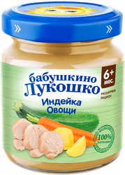 Изображение товара Пюре мясо-овощное БАБУШКИНО ЛУКОШКО Овощное рагу с индейкой, с 6 месяцев, 100г