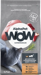 Корм сухой для кошек ALPHAPET WOW с индейкой и потрошками, для стерилизованных, 750г