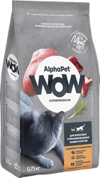 Корм сухой для кошек ALPHAPET WOW с индейкой и потрошками, для стерилизованных, 750г