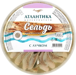 Сельдь АТЛАНТИКА филе-кусочки в масле с лучком, 400г