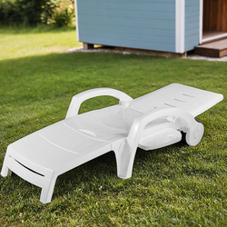 Шезлонг складной GIARDINO CLUB 186х88х76,5см на колесах, белый, Арт. 150-0008
